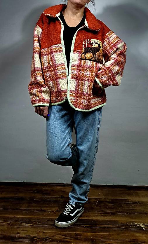 Dámská bunda sherpa s kostkou