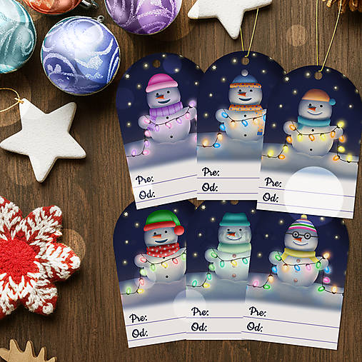 Úložné priestory & Organizácia - Snehuliačik so svetielkami - vianočná menovka - 18045255_