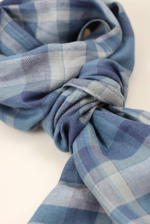 Pánsky modrý kockovaný šál z mäkkého 100% ľanu "Scott"