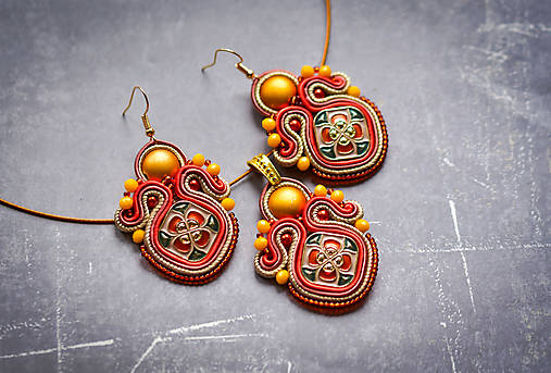 Sady šperkov - Soutache set oranžovo-žltý - 18046656_
