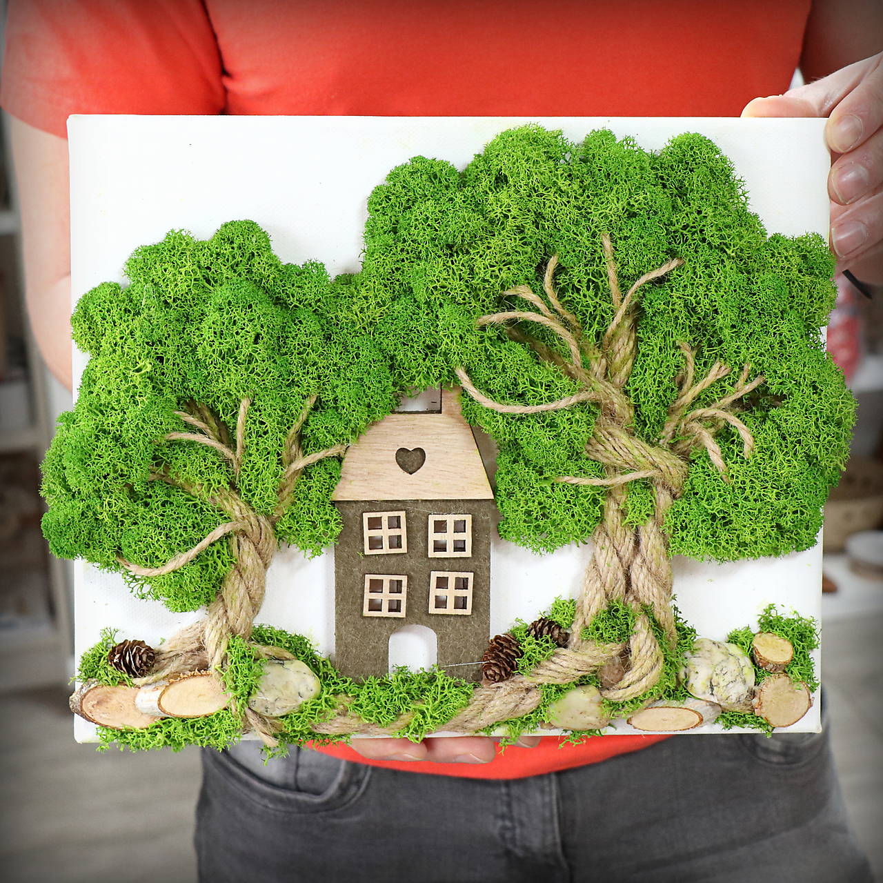 Machový obraz Stromy s domčekom (30x25 cm)