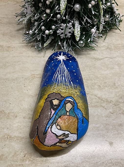 Dekorácie - Maľovaný kameň -Svätá rodina - 18049400_