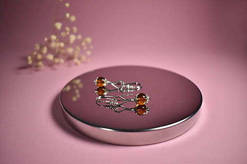 Náušnice - Strieborné náušnice AG925 s minerálom JANTÁR - KAIDA - 18049568_