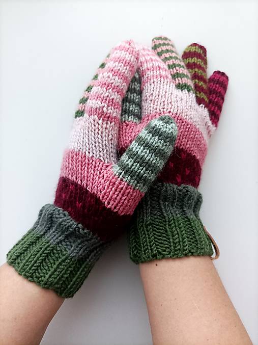 Rukavice - Rukavice bordovo -zelené No.4 - 18050593_
