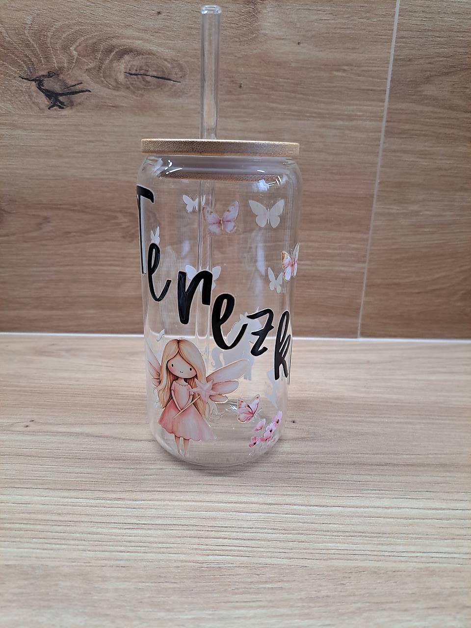 Personalizovaný sklenený pohár s bambusovým viečkom