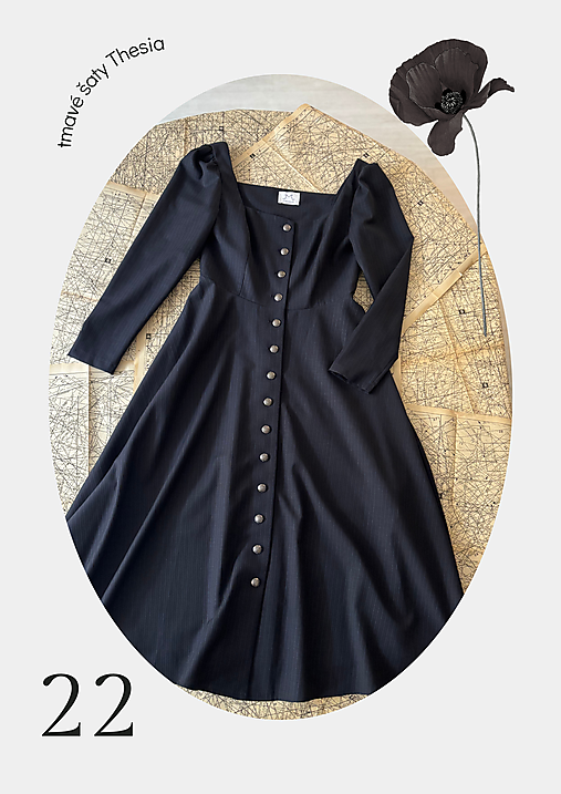 Antracitové šaty Thesia z ľanu a bavlny s jemným prúžkom