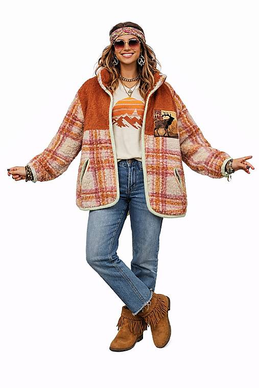 Dámská bunda sherpa s kostkou