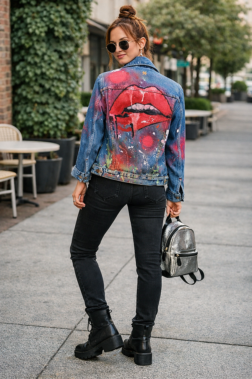 Džínová bunda malovaná K. I. S. S