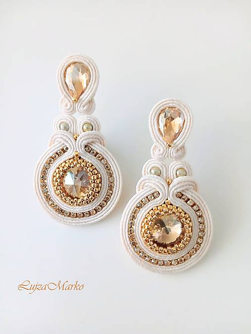 Náušnice - Jelena soutache náušnice (Krémová) - 18052332_
