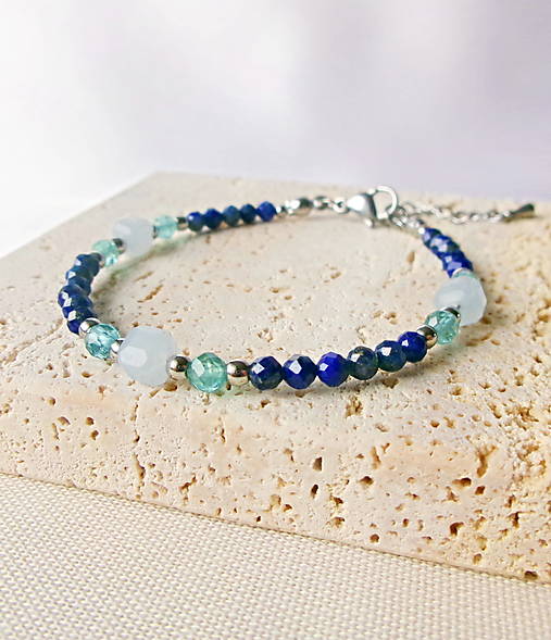 Náramky - Náramok akvamarín, apatit, lapis - 18052448_