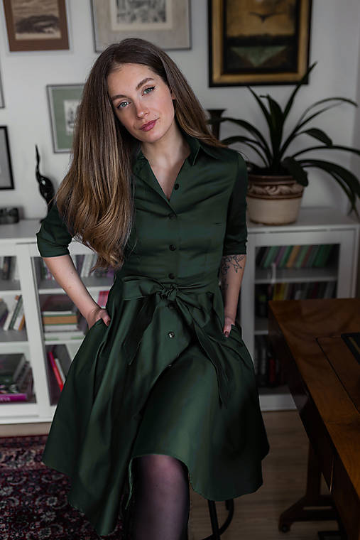 Šaty - Košilové šaty SARA,khaki zelené - 18055230_