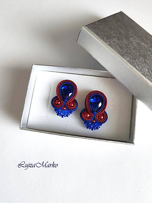 Náušnice - Katalina soutache náušnice (Modrá + bordó) - 18056173_