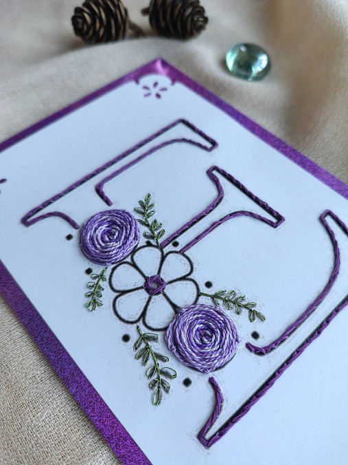 Papiernictvo - Písmeno - vyšívaná pohľadnica - 18055254_