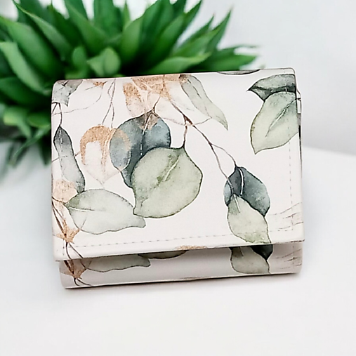 Peňaženky - Malá peňaženka eucalyptus ekokoža - 18058823_