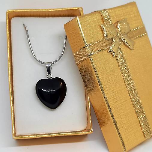 Prívesok srdce z minerálu (čierny obsidián 20mm+retiazka)