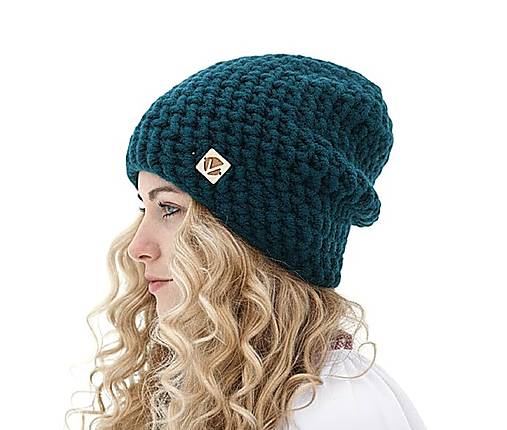 Čiapky, čelenky, klobúky - Čarovná zima - ručne háčkovaná čiapka bez žmolkov (Petrol) - 18058071_