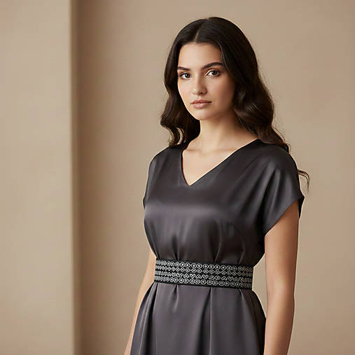 Opasky - Elegantný vyšívaný opasok s čičmianskym motívom - strieborný - 18058181_