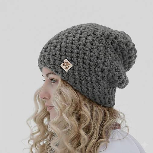 Čiapky, čelenky, klobúky - Čarovná zima - ručne háčkovaná čiapka bez žmolkov (Tmavošedá) - 18059460_
