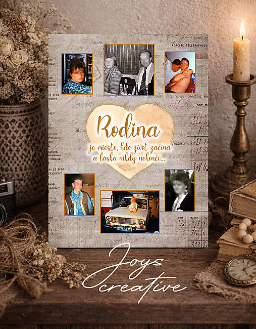 Drevená tabuľa s fotografiami Rodina