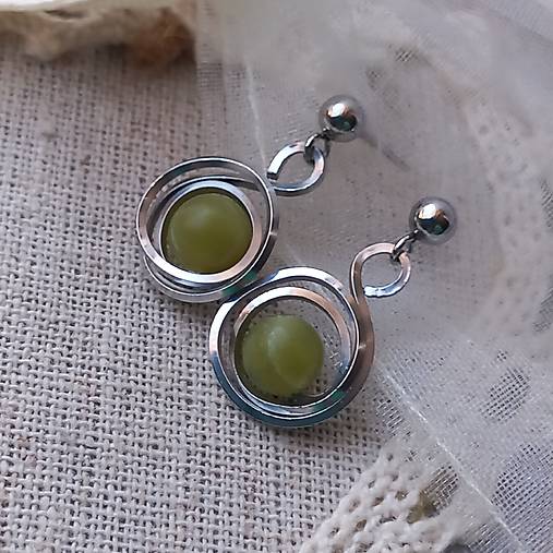 Náušnice - Nefrit chirurgická oceľ - 18059451_