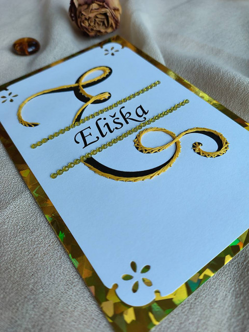 Papiernictvo - Písmeno s menom - vyšívaná pohľadnica - 18060330_