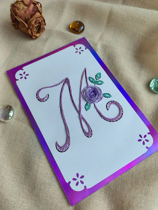 Papiernictvo - Písmeno písané - vyšívaná pohľadnica - 18060338_