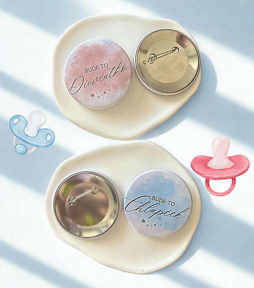 Brošne - Odznaky na gender reveal/babyshower - sada 5ks, personalizované - 18060391_