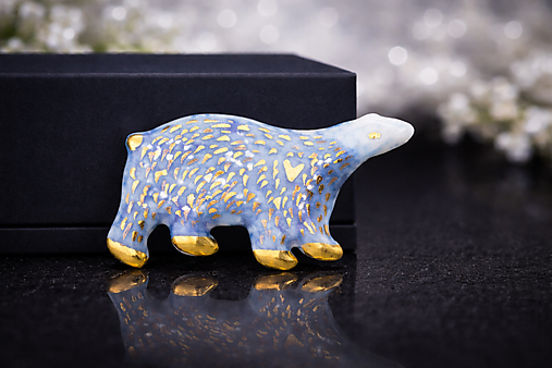 Brošne - Medveď svetlomodrý - porcelánová brošňa - 18061786_