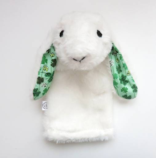 Maňuška zajko huňatý (Biely s ďatelinkovými uškami)