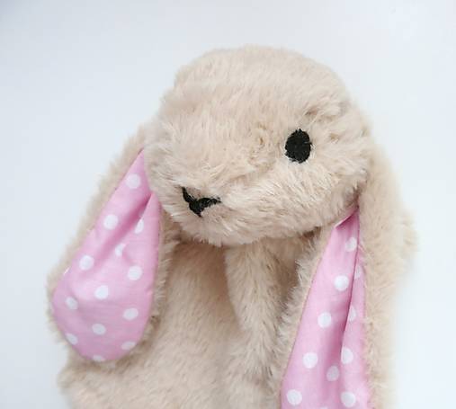 Maňuška zajko huňatý - Béžový s ružovými uškami