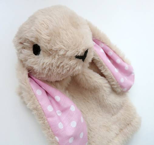 Maňuška zajko huňatý - Béžový s ružovými uškami