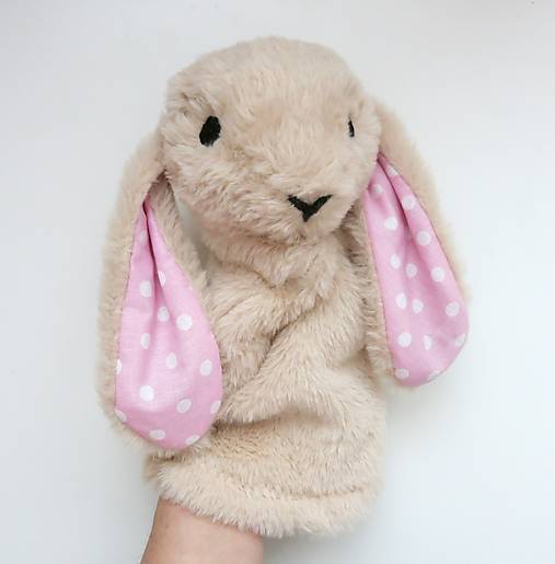 Maňuška zajko huňatý - Béžový s ružovými uškami