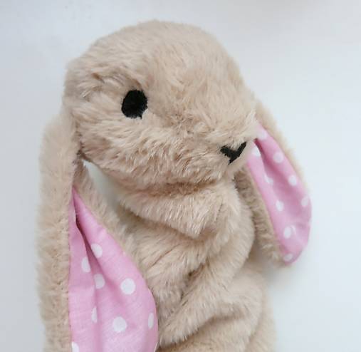 Maňuška zajko huňatý - Béžový s ružovými uškami