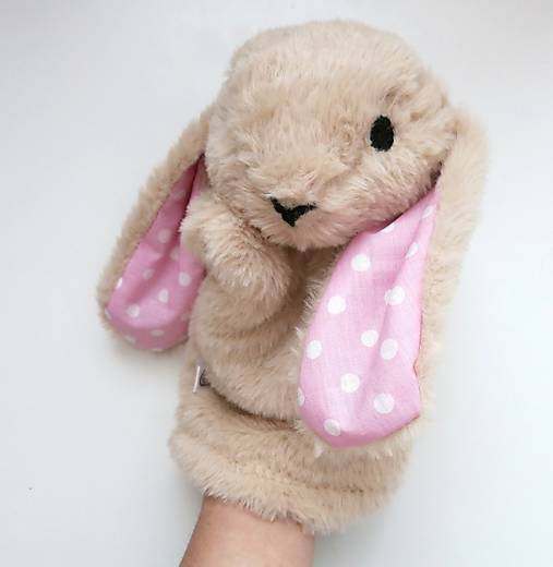 Maňuška zajko huňatý - Béžový s ružovými uškami
