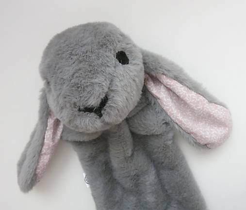 Maňuška zajko huňatý - Sivý s ružovými uškami