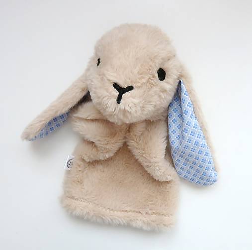 Maňuška zajko huňatý - Béžový s modrými uškami