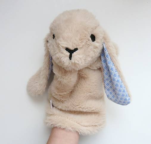 Maňuška zajko huňatý - Béžový s modrými uškami