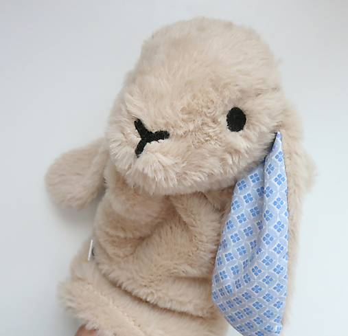 Maňuška zajko huňatý - Béžový s modrými uškami