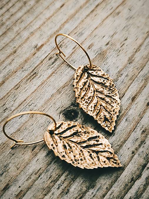 Kruhové náušnice s listami  (Kruh 15mm prívesok 25mm - Zlatá)