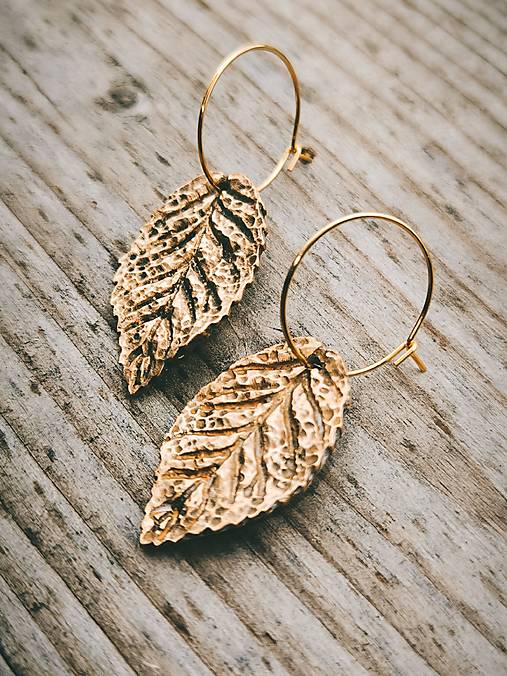 Kruhové náušnice s listami  (Kruh 15mm prívesok 25mm - Zlatá)