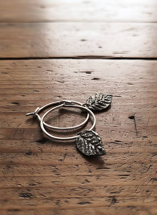 Kruhové náušnice s listami  (Kruh 20mm lístok 15mm - Strieborná)