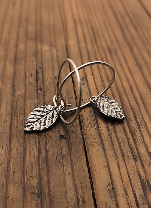 Kruhové náušnice s listami  (Kruh 20mm lístok 15mm - Strieborná)