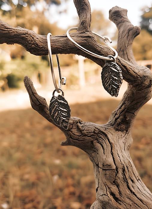 Kruhové náušnice s listami  (Kruh 20mm lístok 15mm - Strieborná)