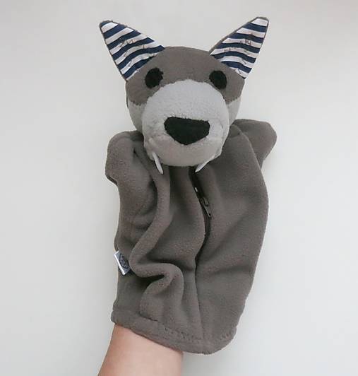 Maňuška vlk zubatý, hladný, s bruškom na zips (tmavomodrá s pásikmi)