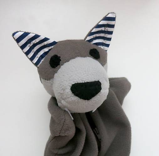 Maňuška vlk zubatý, hladný, s bruškom na zips (tmavomodrá s pásikmi)