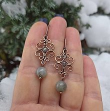 Náušnice - Drôtikované náušnice s labradoritom - 18068429_