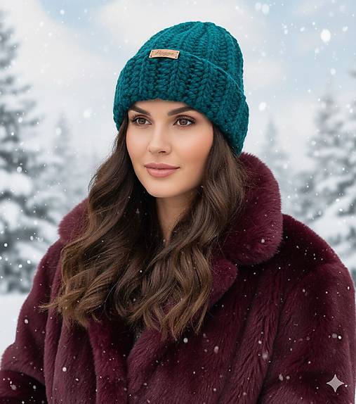 Čiapky, čelenky, klobúky - WINTER TIME - Hygge čiapka petrolejová - 18067328_