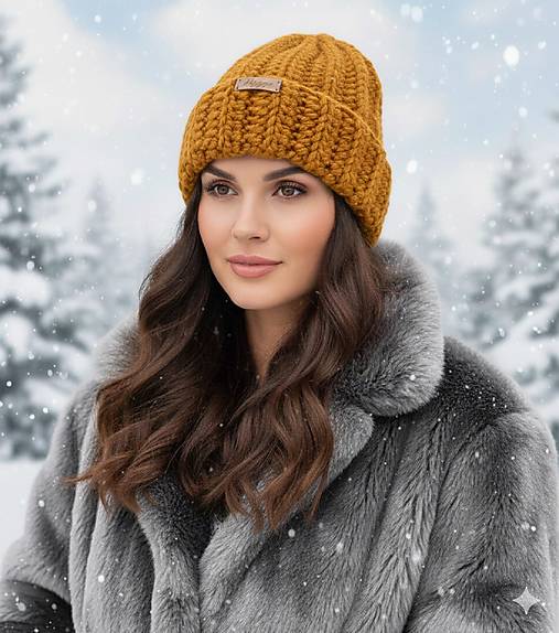 Čiapky, čelenky, klobúky - WINTER TIME - Hygge čiapka  (horčicová) - 18067342_