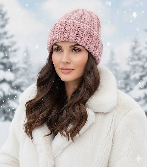 Čiapky, čelenky, klobúky - WINTER TIME - Hygge čiapka  (púdrová) - 18067343_