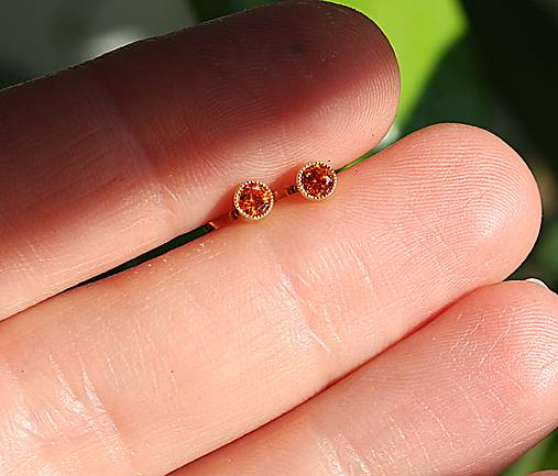 Náušnice - Zlaté mini náušnice oranžové - 3mm - 18068679_
